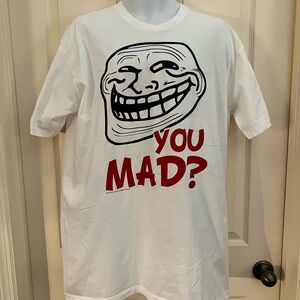 Tshirt XL Men- You Mad Troll Face Graphic Tee - White- Great Pre-owned-Not worn